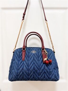 Coach Sage Carryall Quilted Denim Leather Satchel Crossbody